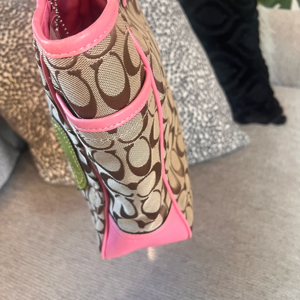 Coach Pink Floral Daisy Bleeker Signature Leather Shoulder Tote Bag - Picture 5 of 9